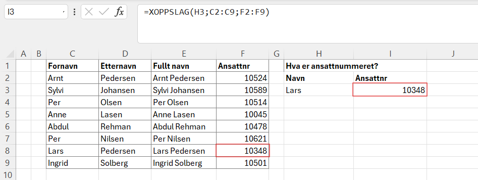 Resultat XOPPSLAG formel